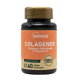 Biomiral Colagener Colageno Hidrolizado, 60 Tabletas  Vitamina C, 1000 mg de Colageno, 660 mg por Tableta, Piel, Cabello y Articulaciones             