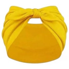 Womens Bow Headband, Elastic Hair Wrap, Wide Knotted Style (Yellow, One Size)