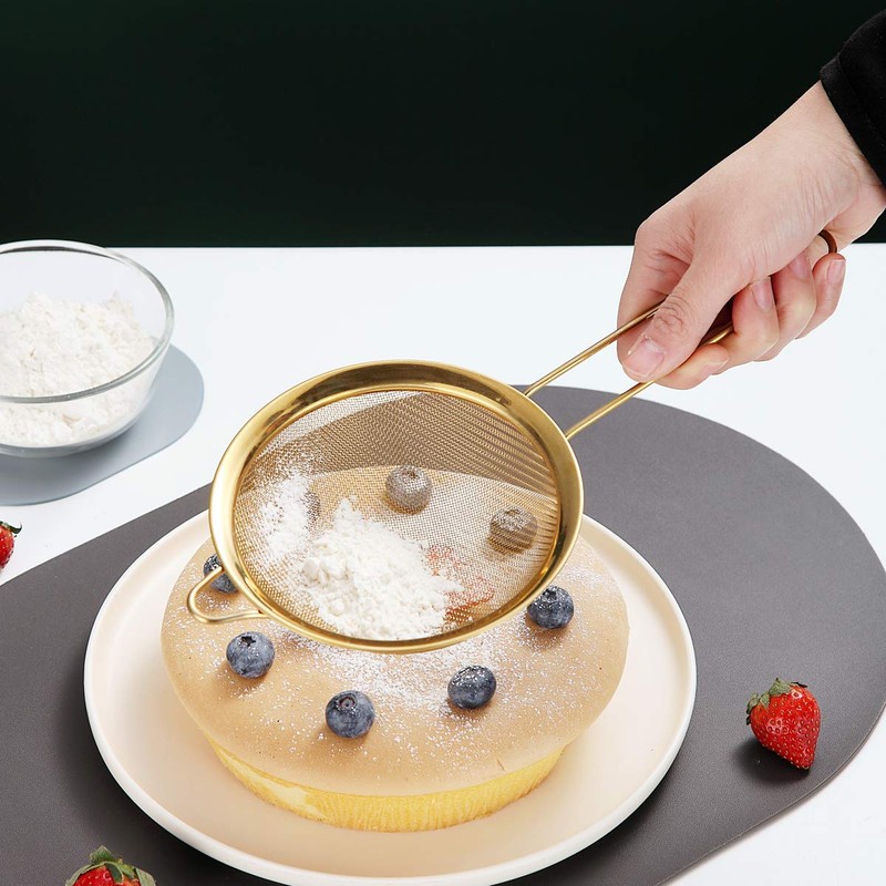 Kyraton Gold Fine Mesh Strainer 3 Pieces Set, Golden Flour