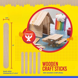 Hygloss Natural Wood Jumbo 6-Inch Craft Sticks – 500 Count - Smooth and Splinter-Free Jumbo Popsicle Sticks Ideal for Ice Cream Pop Sticks, Treat, DIY Projects, Crafting, Games, Home and School Use