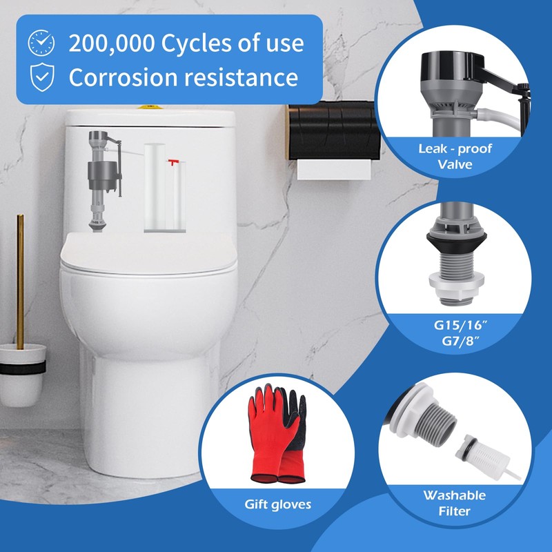4 Pieces Adjustable Toilet Fill Valve Replacement Kit with Gloves,