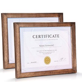 Emfogo Certificate Frames 8.5x11 Picture Frames with Stand Rustic Wood Document Frames with High Definition Glass for Wall or Tabletop Display Set of 2 Carbonized Black