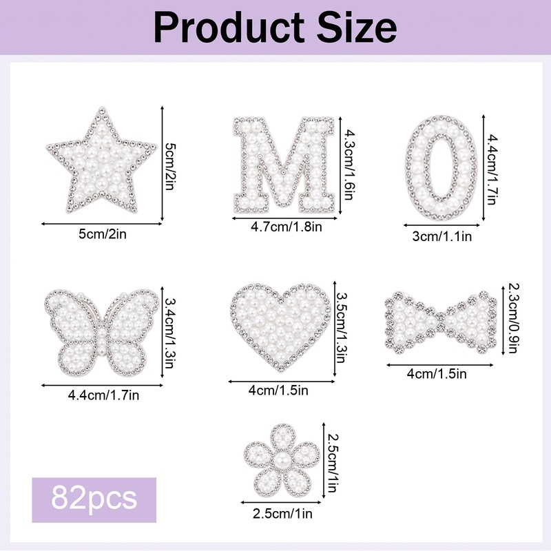 82 PCS Self Adhesive Pearl Letter Patches (A-Z), Number Patch
