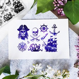 GLOBLELAND Pirate Navigation Clear Stamps Pirate Ships Captains Skeletons Silicone Clear Stamp Seals for DIY Scrapbooking Cards Making Photo Album Journal Home Decoration