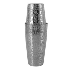 Stainless Steel Engraved Cocktail Shaker Martini Shaker Boston Bar Mixer American Japanese Style Silver Mixing Cup for Home Bar Party (Bottomless)