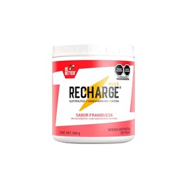 Be Better RECHARGE PLUS, Electrolitos Con 25g De Carbohidratos y 50mg Cafeína En Polvo 20 Porciones, Sabor Frambuesa, 560 g