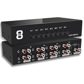 FlyroadUp 3.5mm Aux + RCA L/R Bi-Directional Stereo Audio Switch 8 in 1 Out A/B Analog Audio Switcher Selector