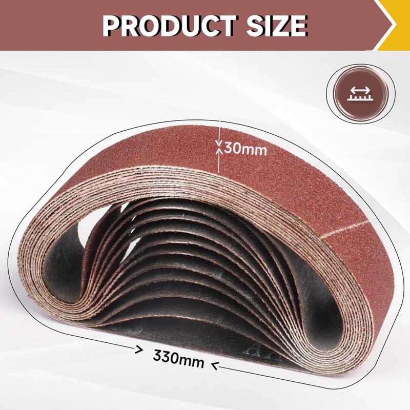 STEBRUAM 12PCS Sanding Belt 30 x 330 mm 100 Grit