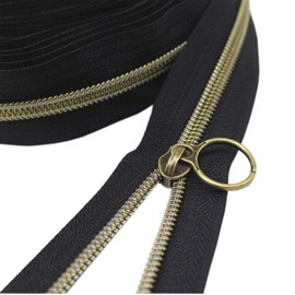 YaHoGa #5 Antique Brass Metallic Nylon Coil Zippers by The Yard Bulk 10 Yards Black Tape with 20pcs Anti-Brass Sliders for DIY Sewing Tailor Craft Bag (Anti-Brass Black)
