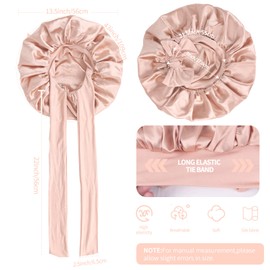 Silk Bonnet for Sleeping Women Double Layer Satin Hair Bonnet Sleep Caps with Elastic Tie Band Adjustable Bonnets for Women（Champagne）