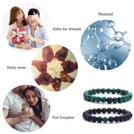 MengPa Mens Beaded Bracelets Couples Matching Bracelet Set Lava Rock Beads for Women Stone Jewelry (Malachite) US4163G