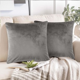 AMEHA Velvet Cushion Covers 45 x 45 cm 2 Pack Square Throw Pillow Cases Decorative Grey Cushion Cover for Sofa Bedroom Living Room with Invisible Zipper (18 x 18 Inch)