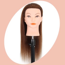 Mannequin Head with Human Hair - 20-22" Cosmetology Mannequin Head with 100% Real Human Hair for Braiding Practice Cutting - Manikin Head with Human Hair for Hairdresser (Brown - B Style)