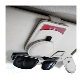 Fekey&JF Magnetic Leather Sunglass Holder for Car, Eyeglasses Holder Clip with Magnet Adsorption for Car Sun Visor, Sunglasses Mount for Storing Glasses Card, Car Accessories (Gray)
