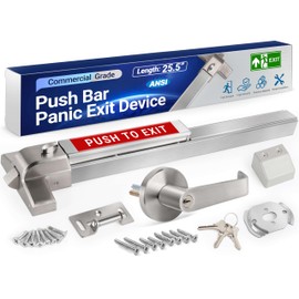 304 Stainless Steel Panic Bars for Emergency Exit Doors - 25.5” Commercial Door Push Bar Panic Exit Device with Exterior Lever Handle, Heavy-Duty Panic Door Hardware for 26”-41”Wooden/Metal Doors