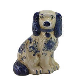 SYNWISH Hand Painted Blue and White Porcelain Dog Pair of Small Figurines Home Décor