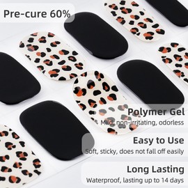 Semi Cured Gel Nail Strips, 28 pcs Gel Nail Strips Work with Any UV Lamp, Long Lasting Gel Nail Stickers Full Nail Wraps, Salon Quality, Easy to Apply (Leopard Black)