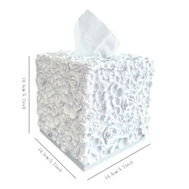 Huitony Square Tissue Box Cover Decorative Kleenex Box Holder for Bathroom & Living Room with Handcrafted Texture (Rose White)