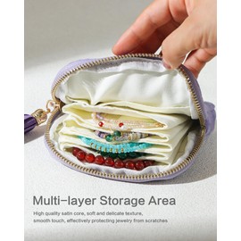 Vidifina Small Travel Jewelry Case, Mini Travel Jewelry Bag with Zipper, 5-Layer Velvet Organizer Pouch for Bracelet Rings Earrings - Chenille Velvet Yellow