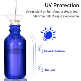 Bumobum Dropper Bottles, 4oz Blue Bottle with Dropper for Essential Oils with Funnel, Labels & Pipette, 2-Pack Tincture Bottles with Dropper(Unbreakable Plastic Eye Dropper)