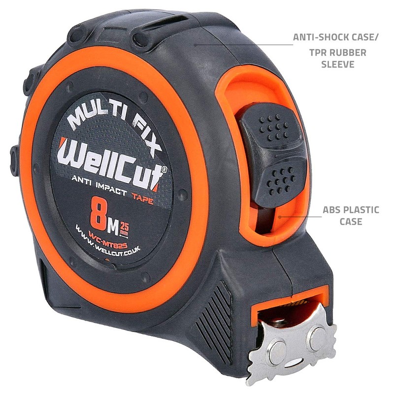 WellCut Retractable Tape Measure, with Metric & Imperial Dimensions, Rubberised