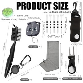 karamagic 11 Pcs Golf Accessories Kit, Include Golf Ball Bag with Hook Tees Towel Cleaner Brush Ball Marker Divot Tool Score Counter