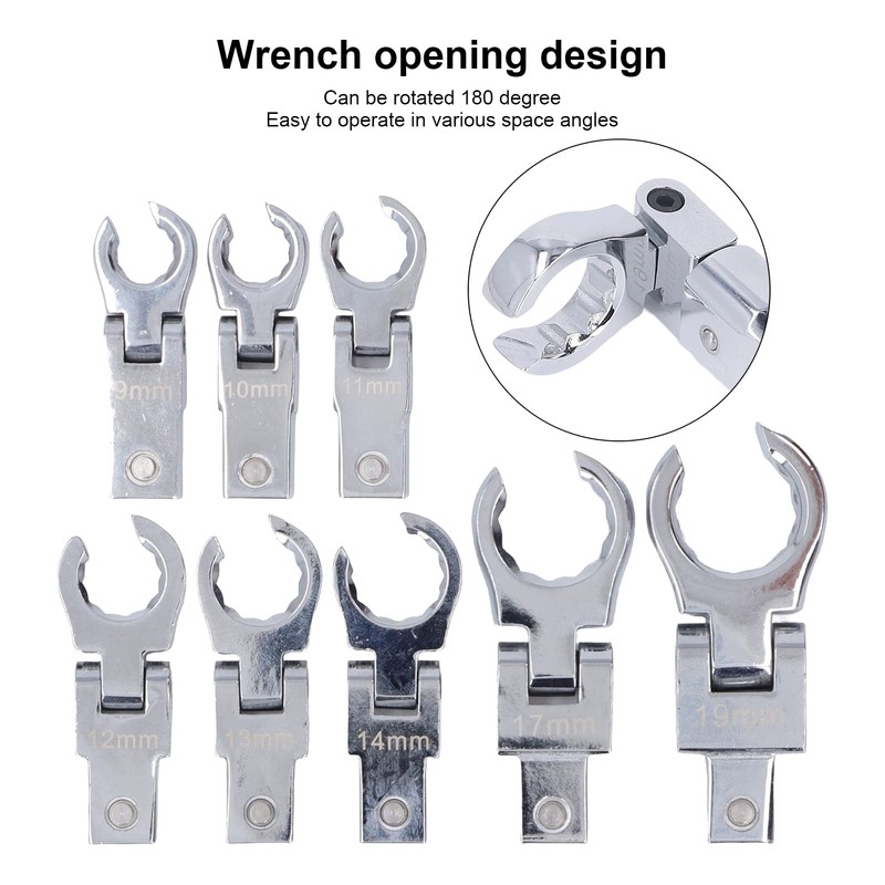 Flex Head Ratchet Wrench Set, 9PCS Quick Change Ratcheting Wrench