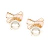 Pink bow with faux pearl clip on earrings