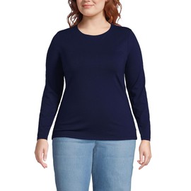 Lands' End Womens Long Sleeve Lightweight Jersey Crew Neck Top Deep Sea Navy Regular Medium