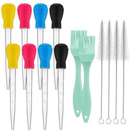 Boao 14 Pcs Heat-resistant Turkey Baster Cooking Set Includes 8 Pcs 11 Inch Large Syringe Turkey Baster, 2 Basting Brush, 4 Cleaning Brush, Meat, Food Injector for Poultry, Beef,Chicken(Vibrant Color)