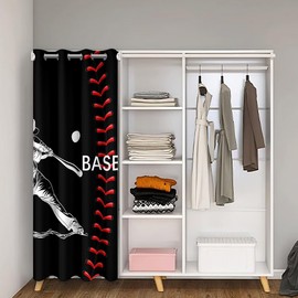 Feelyou Baseball Doorway Curtain Privacy 1 Panel 34"x80" Gift for Baseball Lover 30%-50% Blackout Curtain Sports Game Door Cover Curtain Baseball Gaming Window Treatments Carbon Black