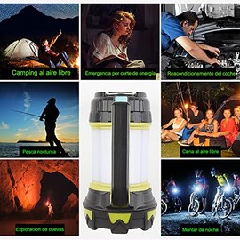 Linterna recargable para linterna de camping, 6 modos, banco de energía de 3600 mAh, gancho de colgar de dos vías, perfecto para acampar,recreaciones 