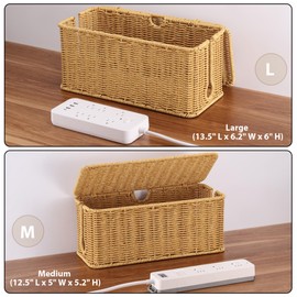 2Pack Large Cable Management Box, Handwoven Imitation Rattan Cord Organizer Wire Hider Box, Desk Cord Management to Hide Cords and Power Strips
