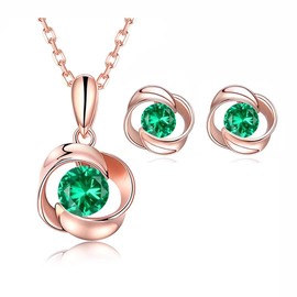 JUDY Secret Birthstone Necklace, Earrings, Luxurious, Rose Gold, 925 Sterling Silver, Women's Pendant, Birthday, White Day, Mother's Day, Anniversary, Christmas Gift, Sterling Silver Gold, Emerald