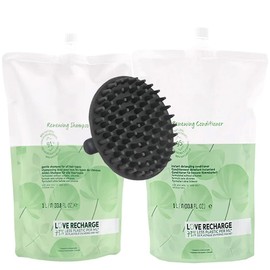 Elements Renewing Shampoo & Conditioner 1 Liter Pouch Duo Set + M Hair Designs Scalp Brush - for Healthy, Repairing, Revitalized, Nourishing Hair