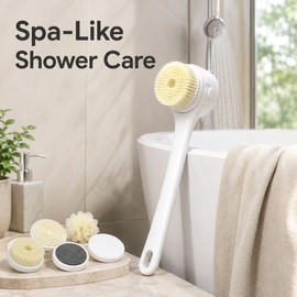 Electric Shower Body Brush for Bath - 5-Head Spinning Scrubber with Long Handle, 3 Speeds and Waterproof Design