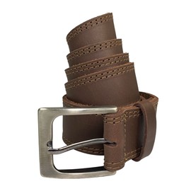 Western Leather Works, Handmade from Thick Leather Men's Belt, Two Row Stitch Stylish Design :: Bourbon Brown (42)