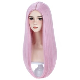 RightOn 22 Inches Pink Wig Long Straight Wigs Light Pink Straight Wig for Women Daily Party or Cosplay with Hairnet