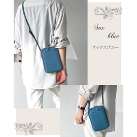 ishly Calf Genuine Leather Togo/YKK Smartphone Shoulder Bag, Women's, Large, Lightweight, Cute, Smartphone Pouch, Smartphone Pochette, Diagonal Shoulder, sax blue