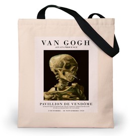 Loxato Tote Bag with Zip - Shoulder Bag Women's with Zip - Fabric Bag Printed - Shoulder Bag Women's Large W 37 x H 42 cm - Bag Women's Shoulder Bag, Van Gogh Skull