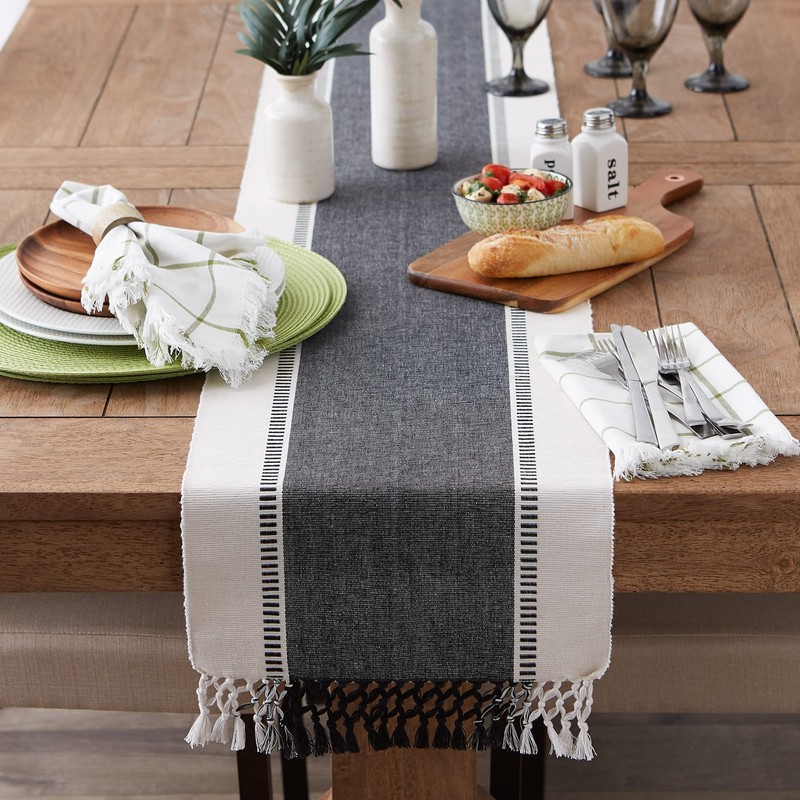 DII Dobby Stripe Woven Table Runner, 13x108, Black