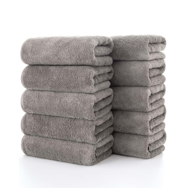 Lumimi Face Towels, Set of 10, Gray Brown, 13.8 x