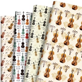 Violin Wrapping Paper 12 Sheets - Music Wrapping Paper - Violin-themed Gift Wrap - Instrumen Gift Packing Supplies for Music Party,Birthday - 20"×28"