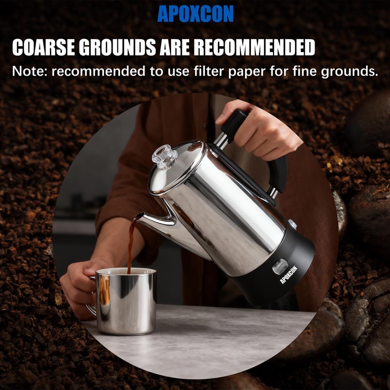 APOXCON Electric Coffee Percolator Stainless Steel Coffee Maker with Clear
