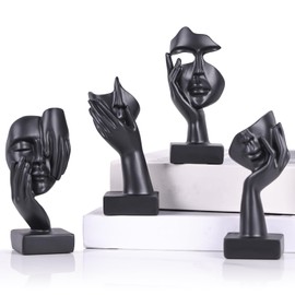 GrivSheen 4 PCS Thinker Small Statue,Black Abstract Art Sculpture,Black Accent Decor for Bookshelf,Black Abstract Figurines Home Decor,Designer Home or Esthetician Room Decor,Unique Gift