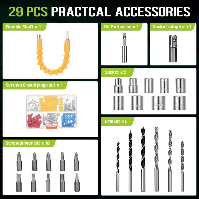 WorkBless WORKBLESS 21V Power Drill Set, Cordless Drill with Battery