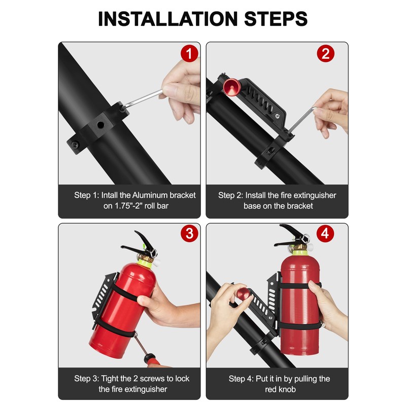 Quick Release UTV Fire Extinguisher Mount Kits, Adjustable Roll Bar