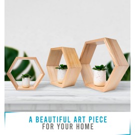 Comfify Rustic Wall Mounted Hexagonal Floating Shelves – Set of 3 Honeycomb Shelves – Screws and Anchors Included - Farmhouse Decor – Honeycomb Wall Décor - Natural