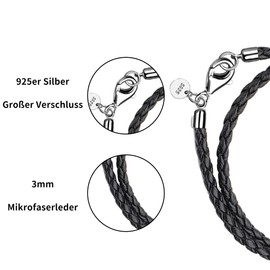 Viwind Leather Bracelet for Women Braided Leather Bracelet 34/36cm 925 Silver Clasp Double Layer DIY Beads Charms (38cm, black)