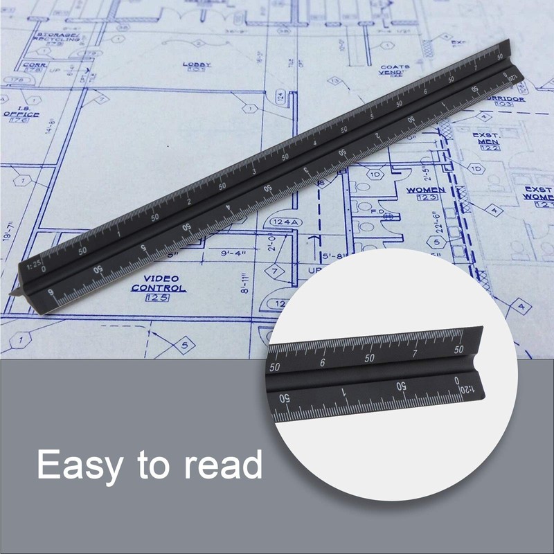 EMSea Triangular Scale Ruler 30cm Black Aluminum Alloy Metric Ruler